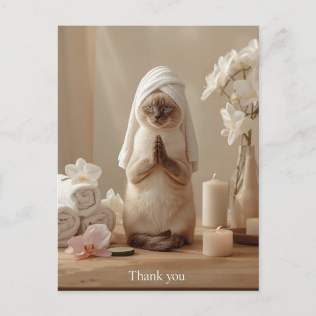 Siamessische Katze im Spa Danke  Postkarte (Vorderseite)