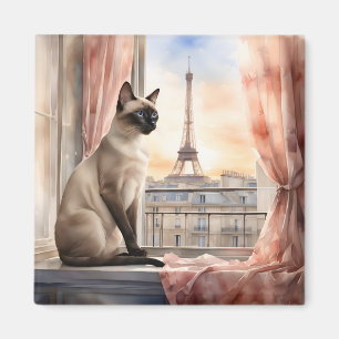Siamische Katze Entspannen am Pariser Fensterplatz Magnet