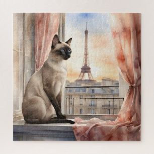 Siamische Katze Entspannen am Pariser Fensterplatz Puzzle
