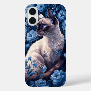 Siamische Katze in Blumen iPhone 16 Plus Hülle