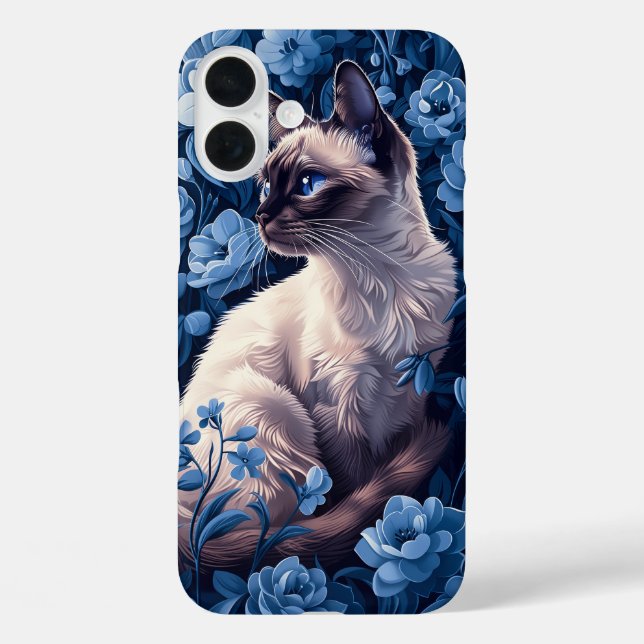 Siamische Katze in Blumen Case-Mate iPhone Hülle (Rückseite)