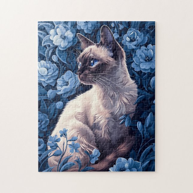 Siamische Katze in Blumen Puzzle (Vertikal)
