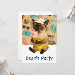 Siamische Katze leckt Eiscreme Strandparty Einladung
