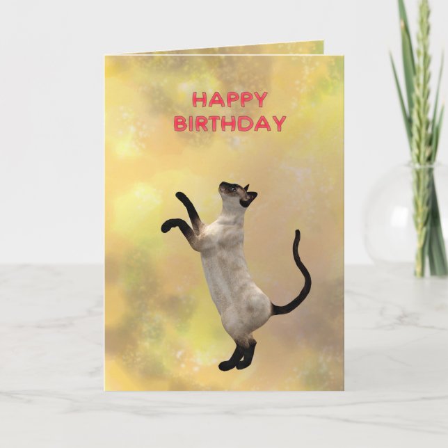 Siamische Katze und Happy Birthday Karte (Vorderseite)