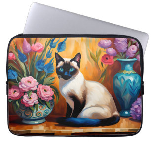 Siamische Katzen und Bouquets in Vasen, Aquarell Laptopschutzhülle