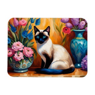 Siamische Katzen und Bouquets in Vasen, Aquarell Magnet