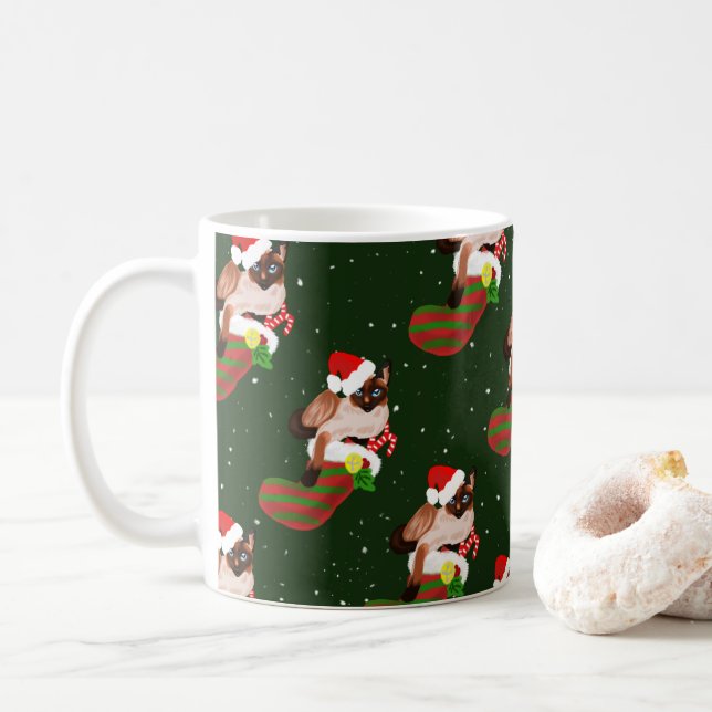 Siamische Katzenjause mit Strumpf und Weihnachtsma Kaffeetasse (Mit Donut)