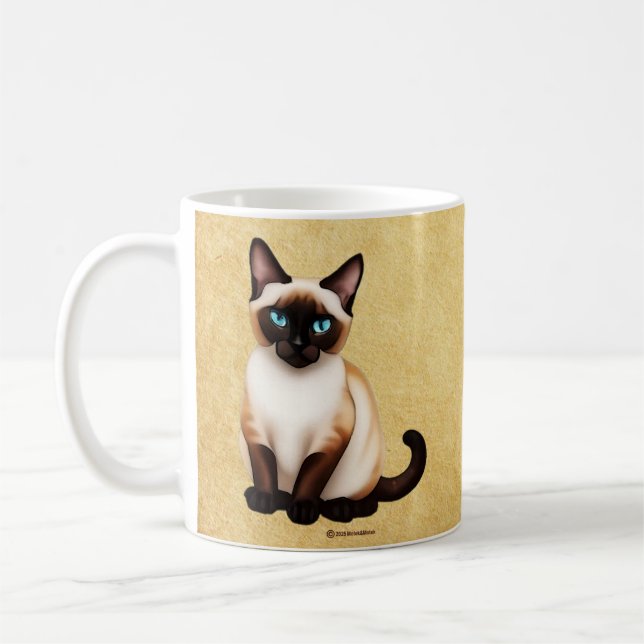 Siamkatze auf altem Papier Kaffeetasse (Links)