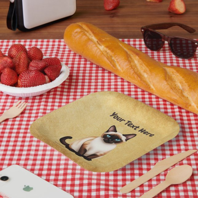 Siamkatze auf altem Papier Pappteller (Picknick)