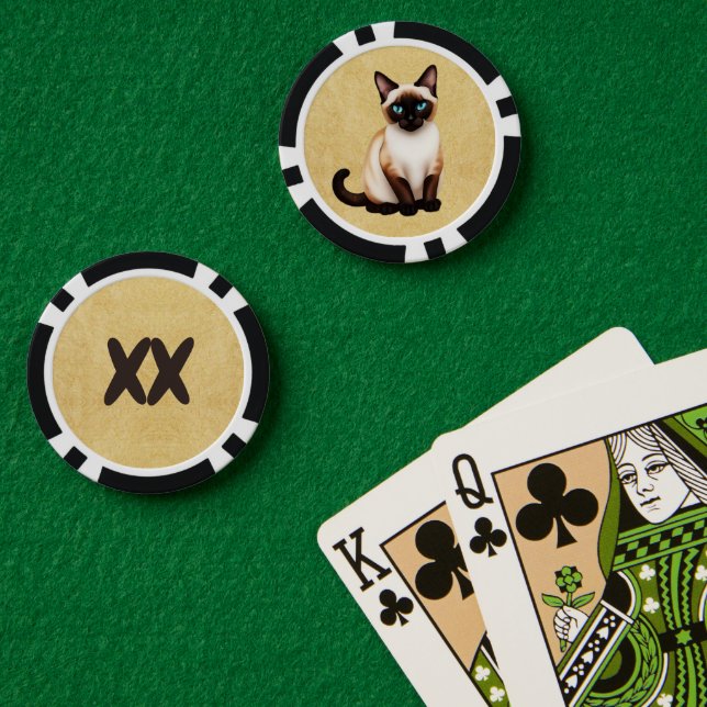 Siamkatze auf altem Papier Pokerchips (Pokertisch (doppelt))