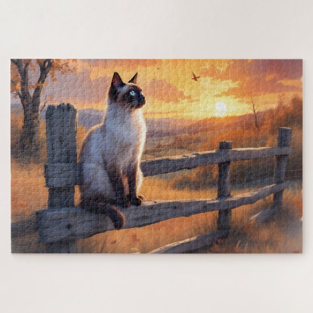 Siamkatze auf Splitterzaun Puzzle (Horizontal)