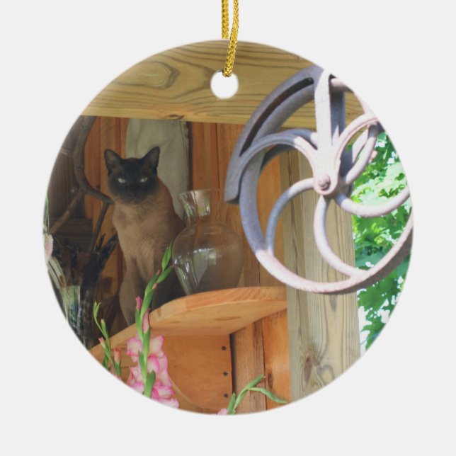 Siamkatze auf Tierschmuck Keramik Ornament (Vorne)
