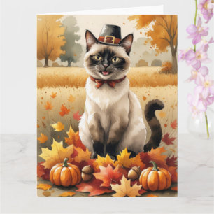 Siamkatze im Herbst hinterlässt Erntedank Art Karte