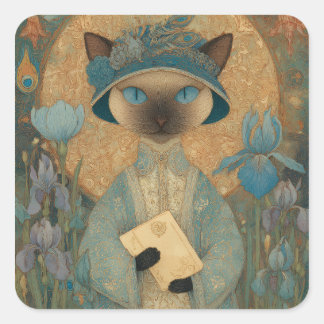 Siamkatze im Jugendstil – Elegantes Katzenkunstwer Quadratischer Aufkleber