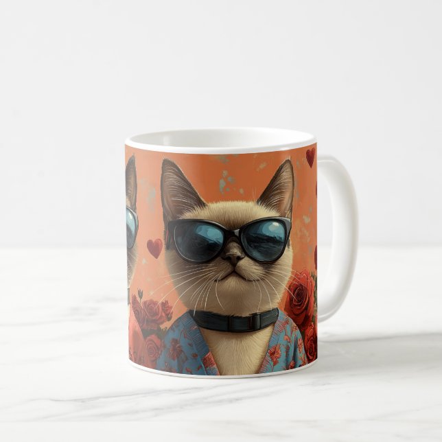 Siamkatze mit Herz-Rose Valentinstag Kaffeetasse (VorderseiteRechts)