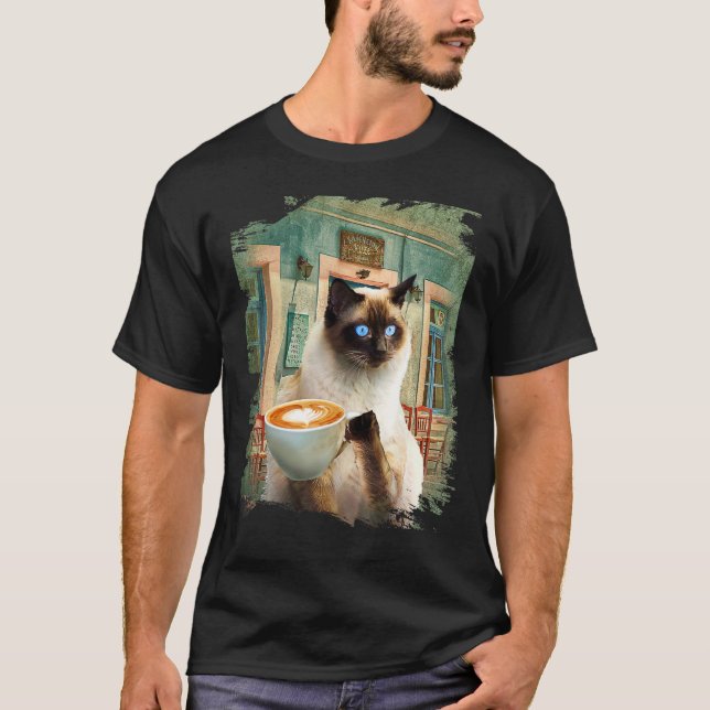 Siamkatze mit Kaffee T-Shirt (Vorderseite)