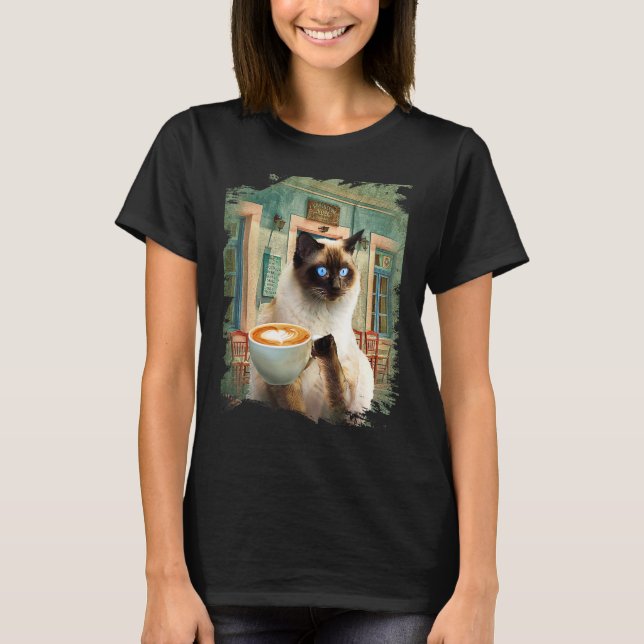 Siamkatze mit Kaffee T-Shirt (Vorderseite)