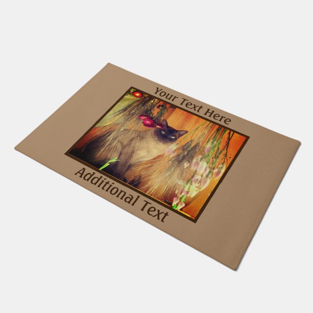 Siamkatze mit Personalisierten Blume Fußmatte (Schrägansicht)