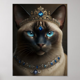 Siamkatze mit schmuckvoller Krone und Ketten Poster