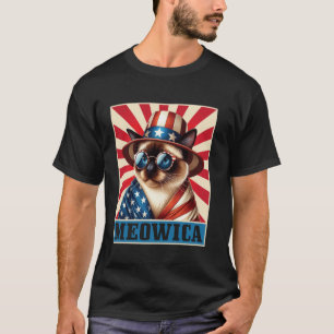 Siamkatze trägt US-Flagge breitkrempiger Hut Sonne T-Shirt