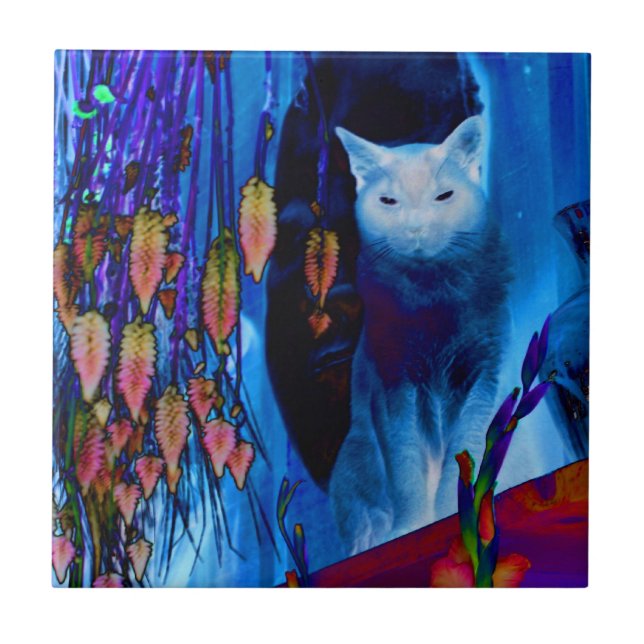 Siamkatze und Blume Tierart Fliese (Vorderseite)