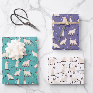 Siamkatze und Paws Aquamarin Lila Geschenkpapier Set