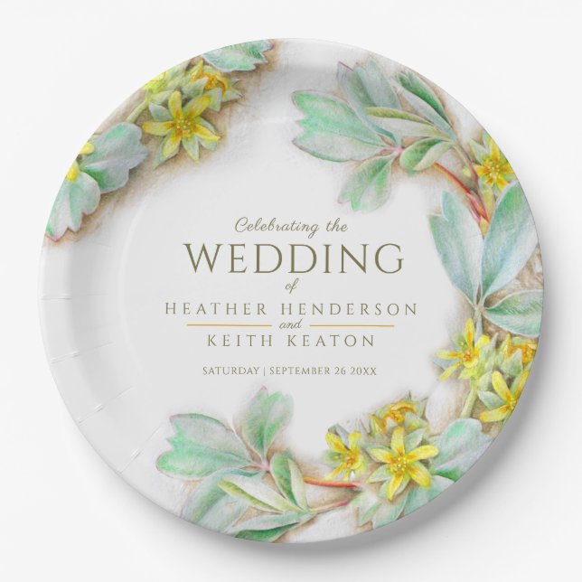 Sibbaldia procumbens Wildblume Aquarell Hochzeit Pappteller (Vorderseite)