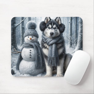 Siberan Husky mit Snowman Mousepad