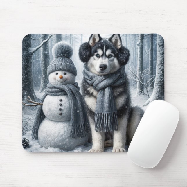 Siberan Husky mit Snowman Mousepad (Mit Mouse)
