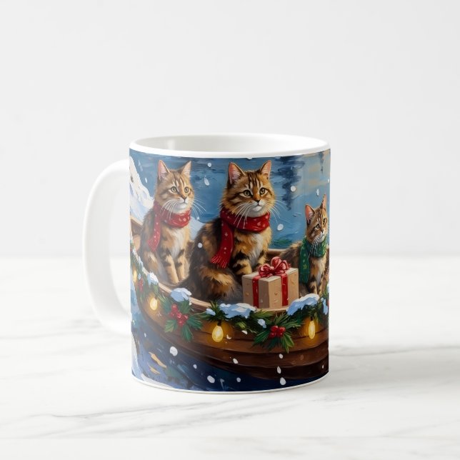 Siberian Cat Christmas Boat Holiday Kaffeetasse (Vorderseite Links)