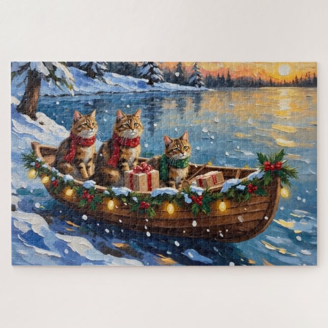 Siberian Cat Christmas Boat Holiday Puzzle (Horizontal)