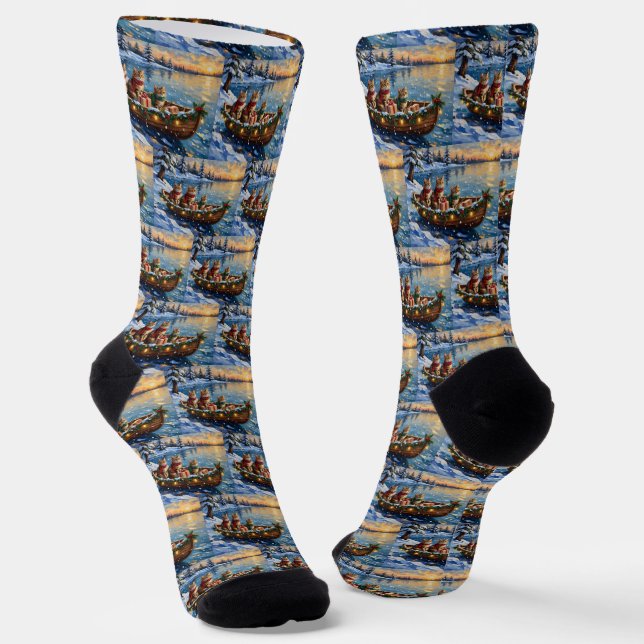 Siberian Cat Christmas Boat Holiday Socken (Gewinkelt)
