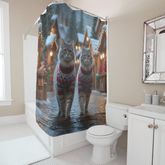Siberian Cats Christmas Snow Holiday  Duschvorhang (Beispiel)