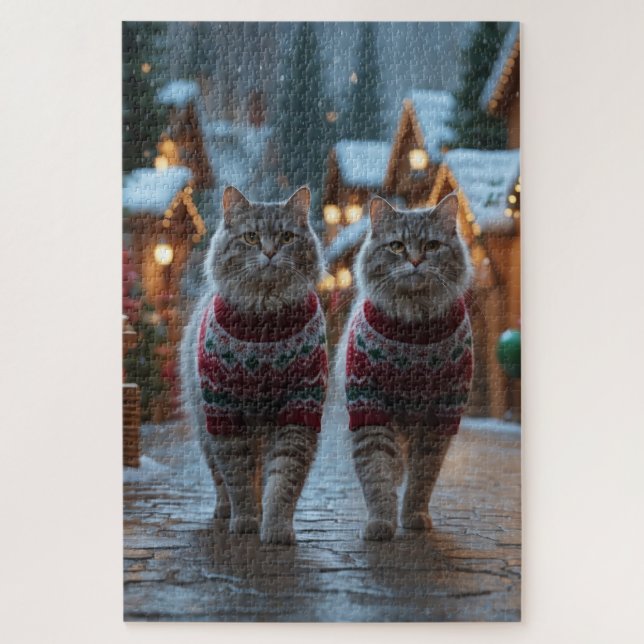 Siberian Cats Christmas Snow Holiday  Puzzle (Vertikal)