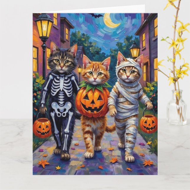 Siberian Cats Trick-or-Treating Halloween Costumes Karte (Gelbe Blume)