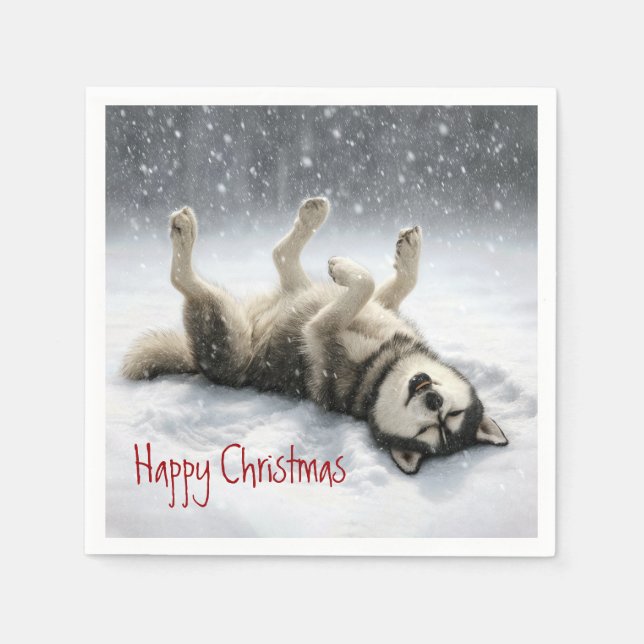 Siberian Huskey Creating a Snow Angel Serviette (Vorderseite)