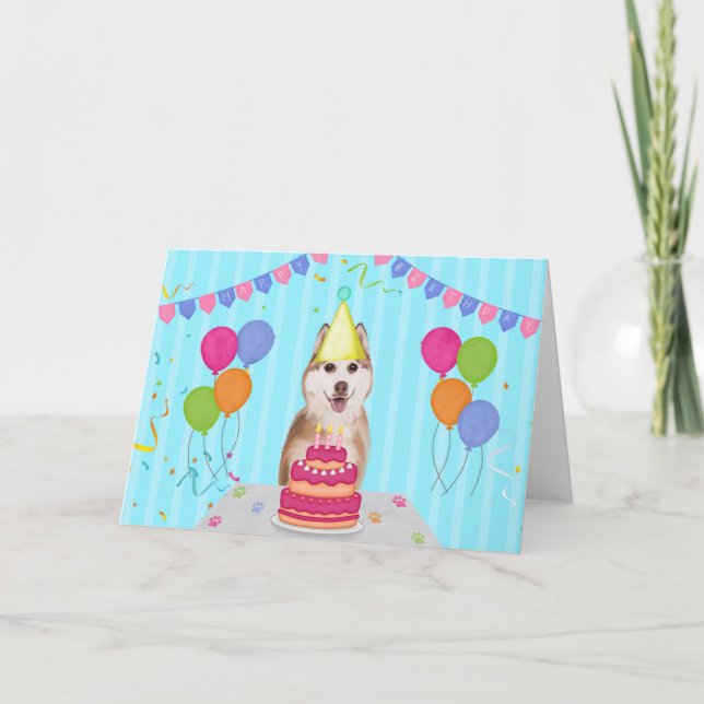 Siberian Husky Birthday Holiday Card Karte (Vorderseite)