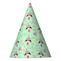 Siberian Husky Birthday Party Hat Green