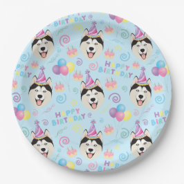 Siberian Husky Birthday Party Paper Plates Blue Pappteller