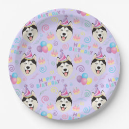 Siberian Husky Birthday Party Paper Plates Purple Pappteller