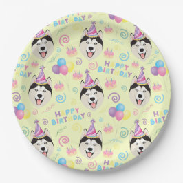 Siberian Husky Birthday Party Paper Plates Yellow Pappteller