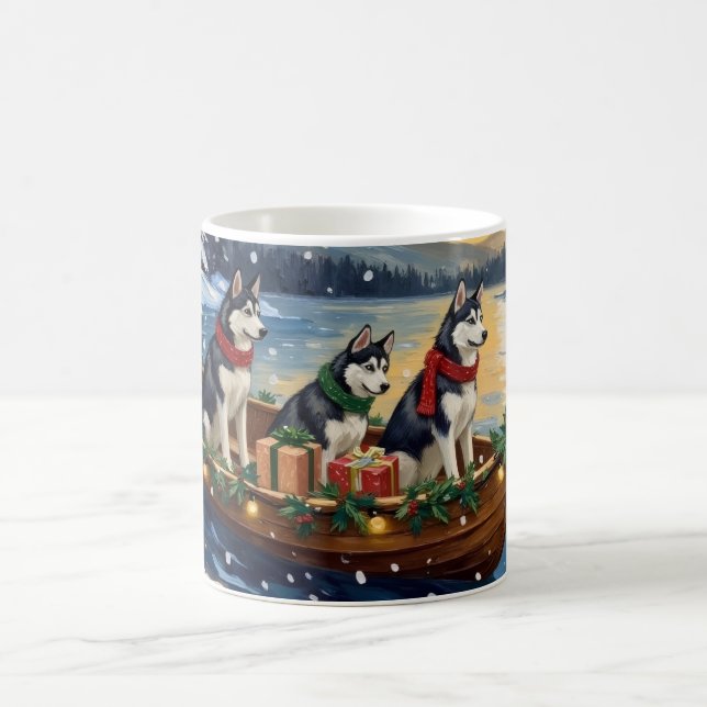 Siberian Husky Christmas Boat Holiday Kaffeetasse (Mittel)