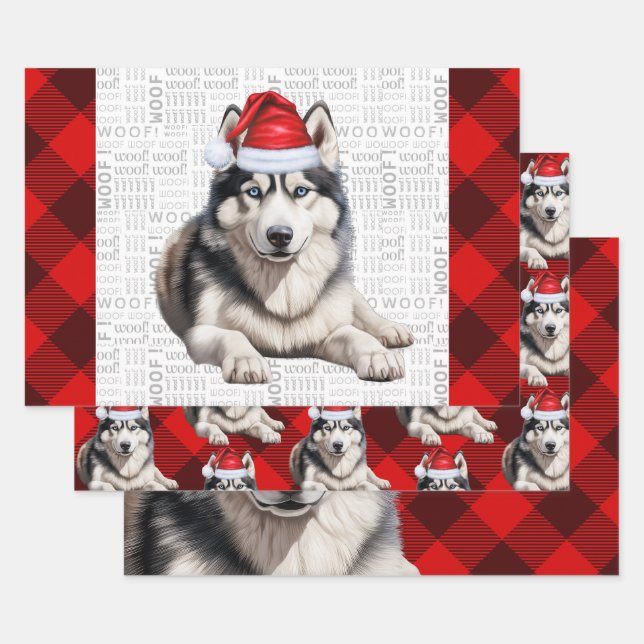 Siberian Husky Christmas Dog Red Buffalo Kariert Geschenkpapier Set (Set)