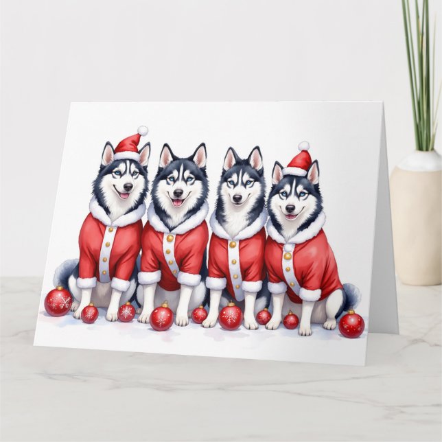 Siberian Husky Christmas Dress Santa Hat Karte (Vorderseite)
