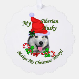 Siberian Husky Christmas Merry Ornament Karte