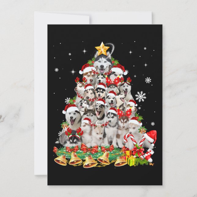 Siberian husky christmas tree lights Dog Xmas Einladung (Vorderseite)