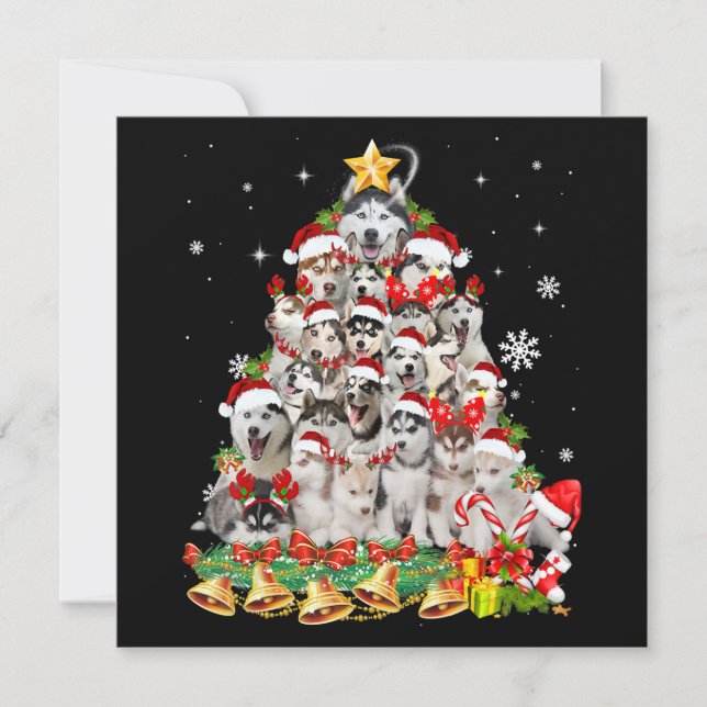 Siberian husky christmas tree lights Dog Xmas Einladung (Vorderseite)