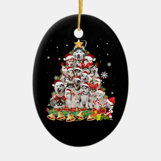 Siberian husky christmas tree lights Dog Xmas Keramik Ornament (Vorne)