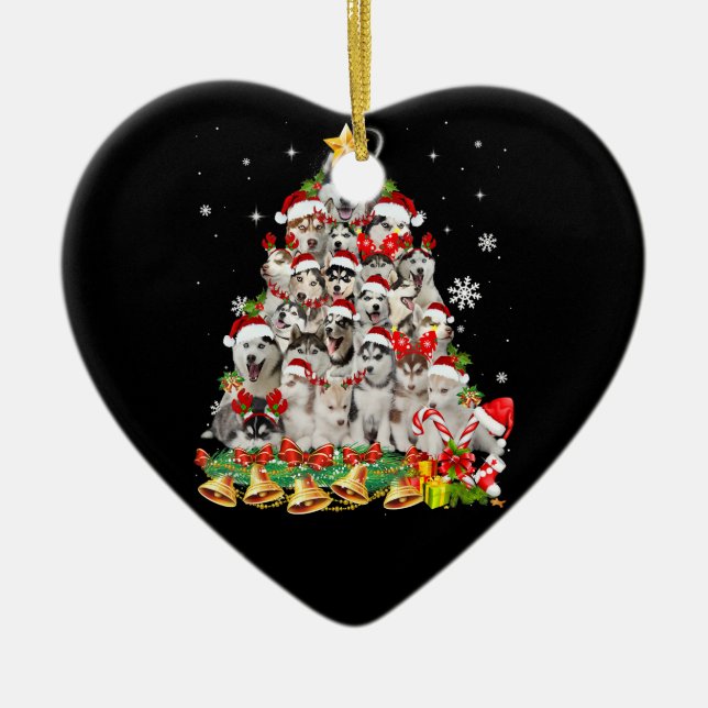 Siberian husky christmas tree lights Dog Xmas Keramik Ornament (Vorne)