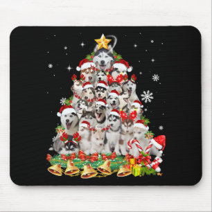 Siberian husky christmas tree lights Dog Xmas Mousepad